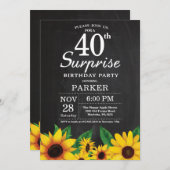 Sunflower Surprise 40th Birthday Invitation Kaart (Voorkant / Achterkant)