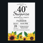 Sunflower Surprise 40th Birthday Invitation Kaart<br><div class="desc">Zonnebloem Verrassend 40e verjaardag Uitnodiging. Floral Flowers en White Background landretro. Vrouwendag. 12e 13e 15e 16e 18e 21e 30e 40e 50e 60e 70e 90e 100e, om het even welke leeftijd. Afdrukbaar digitaal. Voor verdere aanpassing, te klikken gelieve de knoop "van de Aanpassing het"en ons ontwerphulpmiddel te gebruiken om deze sjabloon...</div>
