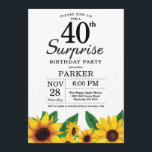 Sunflower Surprise 40th Birthday Invitation Kaart<br><div class="desc">Zonnebloem Verrassend 40e verjaardag Uitnodiging. Floral Flowers en White Background landretro. Vrouwendag. 12e 13e 15e 16e 18e 21e 30e 40e 50e 60e 70e 90e 100e, om het even welke leeftijd. Afdrukbaar digitaal. Voor verdere aanpassing, te klikken gelieve de knoop "van de Aanpassing het"en ons ontwerphulpmiddel te gebruiken om deze sjabloon...</div>