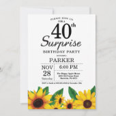 Sunflower Surprise 40th Birthday Invitation Kaart (Voorkant)