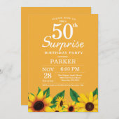 Sunflower Surprise 50th Birthday Invitation Kaart (Voorkant / Achterkant)