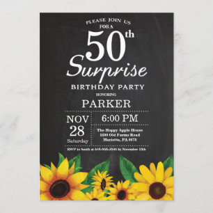 Sunflower Surprise 50th Birthday Invitation Kaart