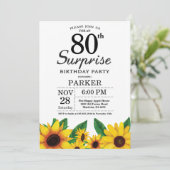 Sunflower Surprise 80th Birthday Invitation Kaart (Staand voorkant)