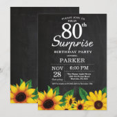 Sunflower Surprise 80th Birthday Invitation Kaart (Voorkant / Achterkant)