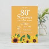 Sunflower Surprise 80th Birthday Invitation Kaart (Staand voorkant)