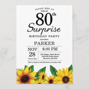 Sunflower Surprise 80th Birthday Invitation Kaart