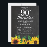 Sunflower Surprise 90th Birthday Invitation Kaart<br><div class="desc">Sunflower Surprise 90ste verjaardag uitnodiging. Bloemen en krijtbord achtergrond.  retro. Verjaardag vrouwen. 12e 13e 15e 16e 18e 20e 21e 30e 40e 50e 60e 70e 80e 90e 100e,  alle leeftijden. Printbaar digitaal. Voor verdere aanpassing klikt u op de knop "Aanpassen" en gebruikt u onze ontwerptool om deze sjabloon te wijzigen.</div>