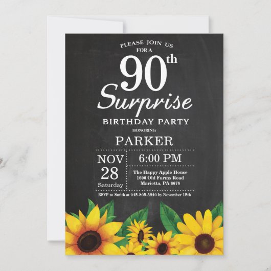 Sunflower Surprise 90th Birthday Invitation Kaart (Voorkant)