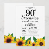 Sunflower Surprise 90th Birthday Invitation Kaart (Voorkant / Achterkant)