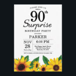 Sunflower Surprise 90th Birthday Invitation Kaart<br><div class="desc">Zonnebloem Verrassend 90th Birthday Uitnodiging. Floral Flowers en White Background landretro. Vrouwendag. 12e 13e 15e 16e 18e 21e 30e 40e 50e 60e 70e 90e 100e, om het even welke leeftijd. Afdrukbaar digitaal. Voor verdere aanpassing, te klikken gelieve de knoop "van de Aanpassing het"en ons ontwerphulpmiddel te gebruiken om deze sjabloon...</div>