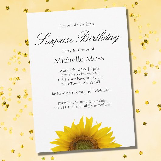 Sunflower Surprise Birthday Party Invitation Kaart