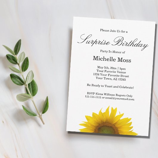 Sunflower Surprise Birthday Party Invitation Kaart