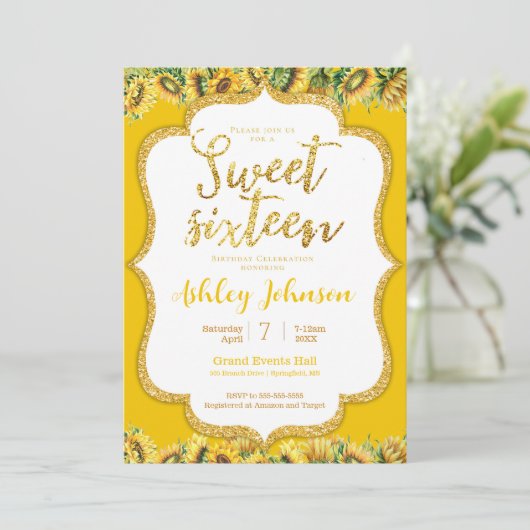 Sunflower Sweet 16 Uitnodiging (Staand voorkant)