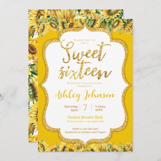 Sunflower Sweet 16 Uitnodiging (Voorkant / Achterkant)