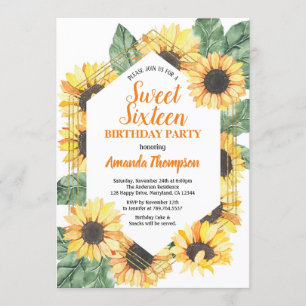 Sunflower Sweet Sixteen Birthday Party Invitation Kaart