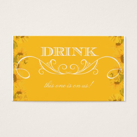 Sunflower Swirl Wedding Drink Ticket Visitekaartje (Voorkant)