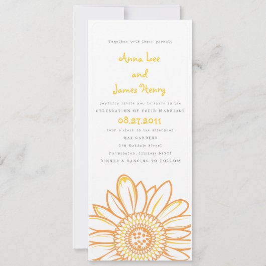 Sunflower Tea Length Wedding Invitation Kaart (Voorkant)
