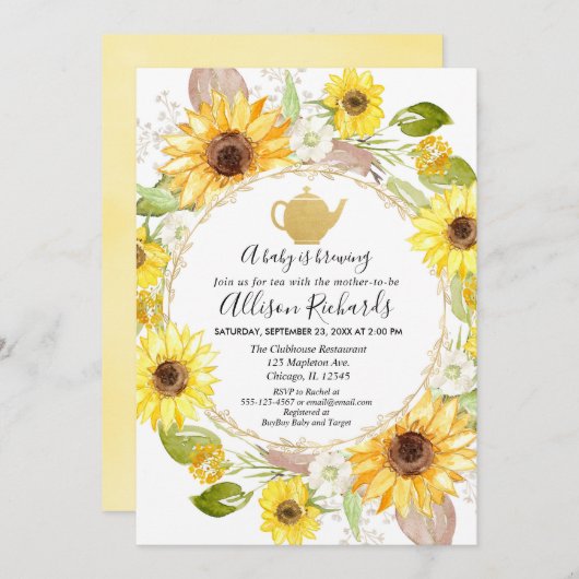 Sunflower Tea party baby shower-uitnodiging Kaart (Voorkant / Achterkant)