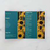 Sunflower Teal Blue Gold Modern Folded Wedding  Programma (Binnen)