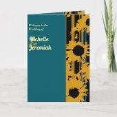 Sunflower Teal Blue Gold Modern Folded Wedding  Programma (Voorkant)