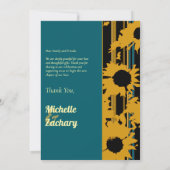 Sunflower Teal Blue Gold Modern Wedding Bedankkaart (Achterkant)