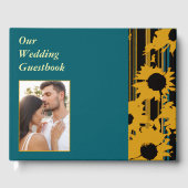 Sunflower Teal Blue Gold Modern Wedding Gastenboek (Voorkant)
