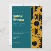 Sunflower Teal Blue Gold Modern Wedding Kaart (Voorkant)