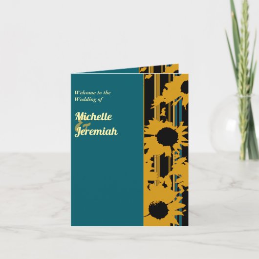 Sunflower Teal Blue Gold Modern Wedding Menu (Voorkant)