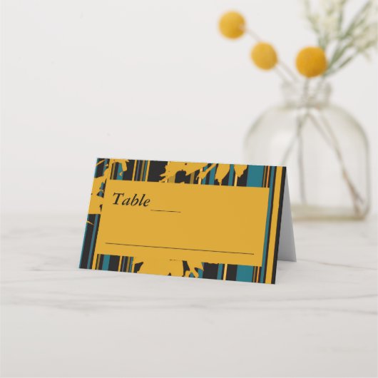 Sunflower Teal Blue Gold Modern Wedding Plaatskaartje (Voorkant)