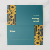 Sunflower Teal Blue Gold Modern Wedding Plaatskaartje (Buitenkant ongevouwen)