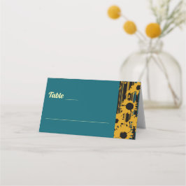 Sunflower Teal Blue Gold Modern Wedding Plaatskaartje