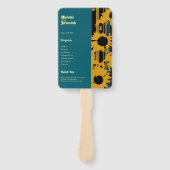 Sunflower Teal Blue Gold Modern Wedding Program Handwaaier (Voorkant)