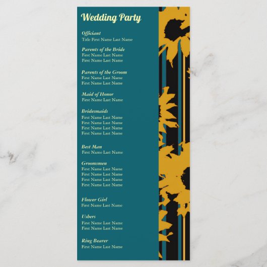 Sunflower Teal Blue Gold Modern Wedding Programmakaart (Achterkant)