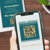 Sunflower Teal Blue Gold Modern Wedding QR Code  Informatiekaartje