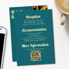 Sunflower Teal Blue Gold Modern Wedding QR Code Informatiekaartje