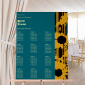 Sunflower Teal Blue Gold Modern Wedding Seat Chart Acryl Bord