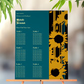 Sunflower Teal Blue Gold Modern Wedding Seat Chart Acryl Bord