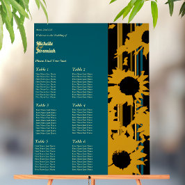Sunflower Teal Blue Gold Modern Wedding Seat Chart Acryl Bord