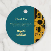 Sunflower Teal Blue Gold Modern Wedding Thank You Bedankjes Labels (Voorkant)