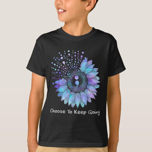 Sunflower Teal Purple Ribbon Suicide Prevention Aw T-shirt (Voorkant)