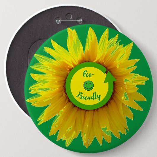 Sunflower Trendy Green Eco-Friendly Ronde Button 6,0 Cm (Voorkant /achterkant)