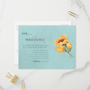 Sunflower Turquoise budget Weddenschap Uitnodiging Briefkaart
