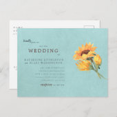 Sunflower Turquoise budget Weddenschap Uitnodiging Briefkaart (Voorkant / Achterkant)