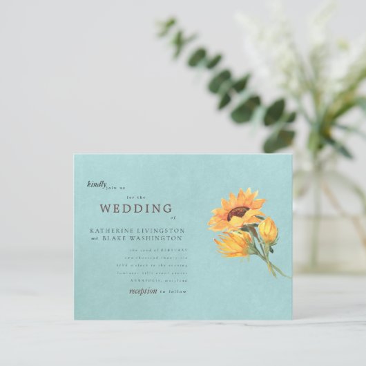 Sunflower Turquoise budget Weddenschap Uitnodiging Briefkaart (Staand voorkant)