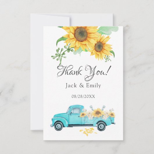 Sunflower Turquoise  Truck Hartelijk dank Bedankkaart (Voorkant)