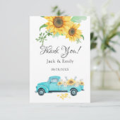 Sunflower Turquoise  Truck Hartelijk dank Bedankkaart (Staand voorkant)