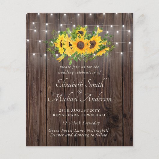 Sunflower Uitnodiging door Low Budget Wedding Netw (Voorkant)