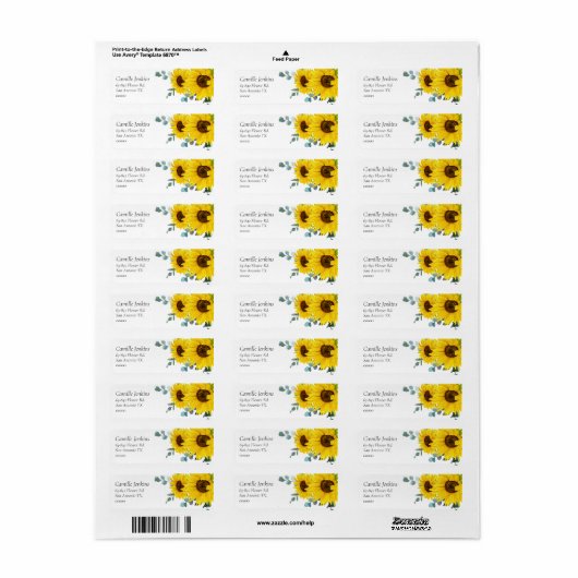 Sunflower Uitnodiging Terugzendadres label (Full Sheet)
