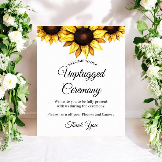 Sunflower Unplugged Ceremony Wedding White Yellow Poster
