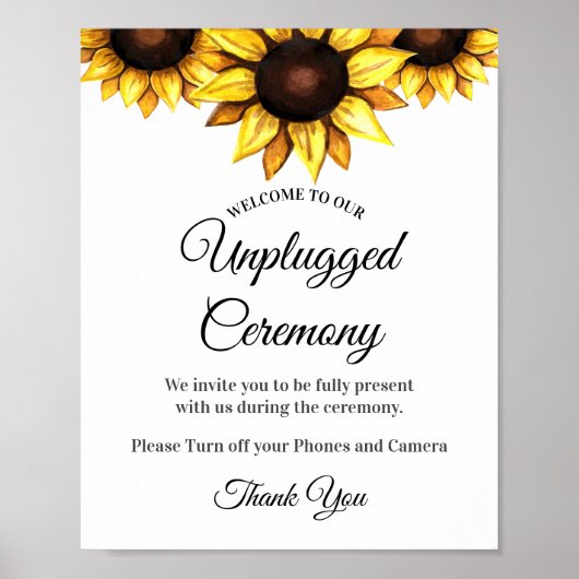 Sunflower Unplugged Ceremony Wedding White Yellow Poster (Voorkant)
